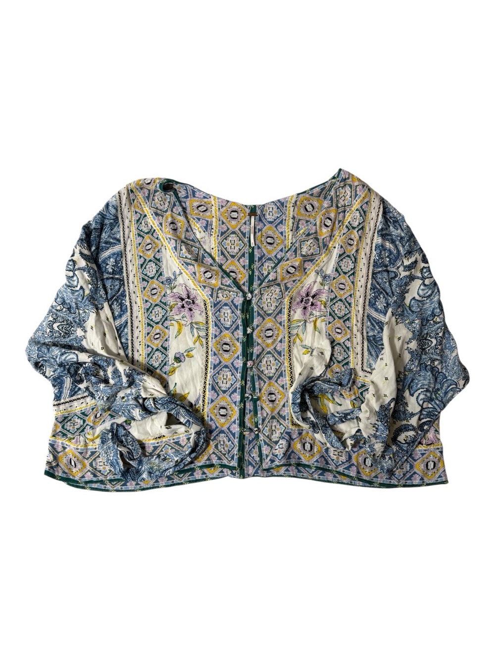 Free People Catch Me If You Can Top Boho Floral Tie Sleeve Blouse Medium - Picture 2 of 7